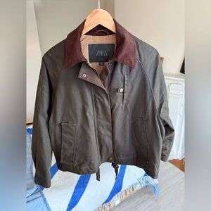 ZARA ZW Collection Khaki Waxed Barn Jacket